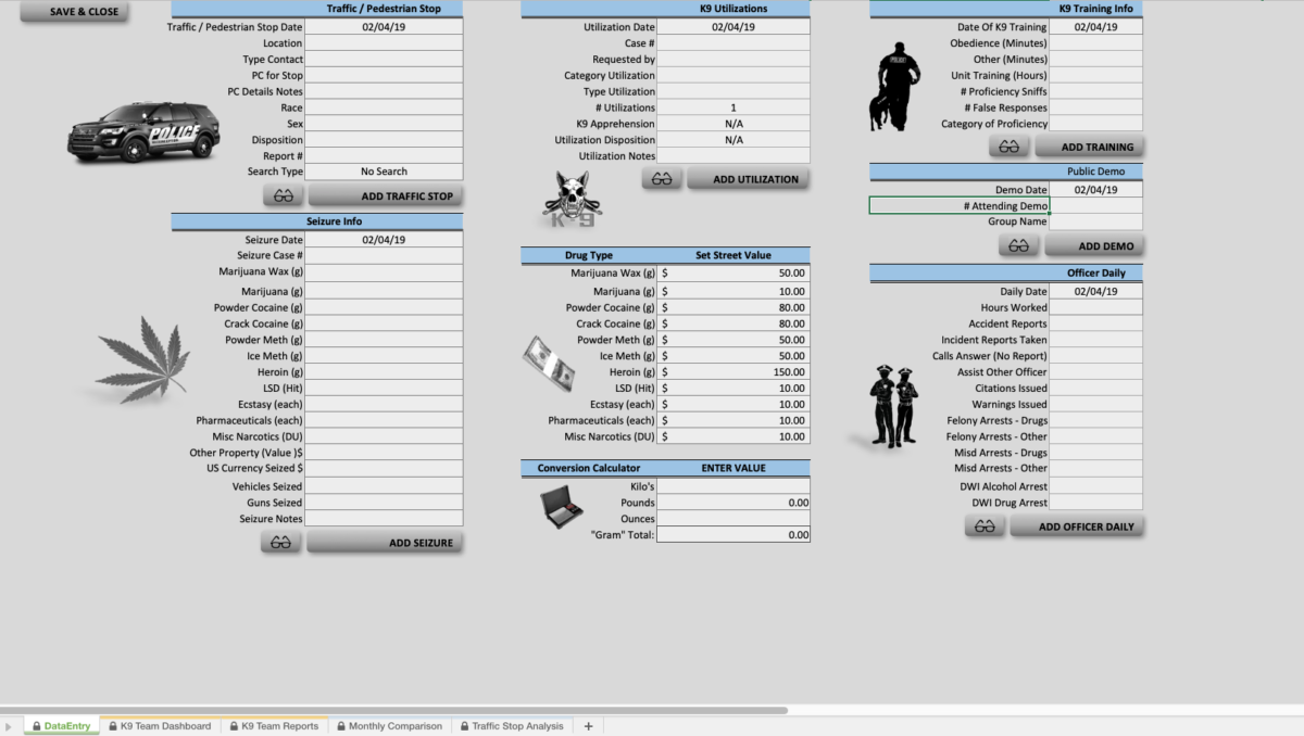 Police K9 Activity Tracking Excel Template Clay's Top Dog
